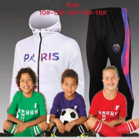 kid's 21/22 Paris Saint-Germain White Hoodie Training Suits With hat 
