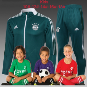 kid's 21/22 Bayern Munich Dark green Long zipper Training Suits  